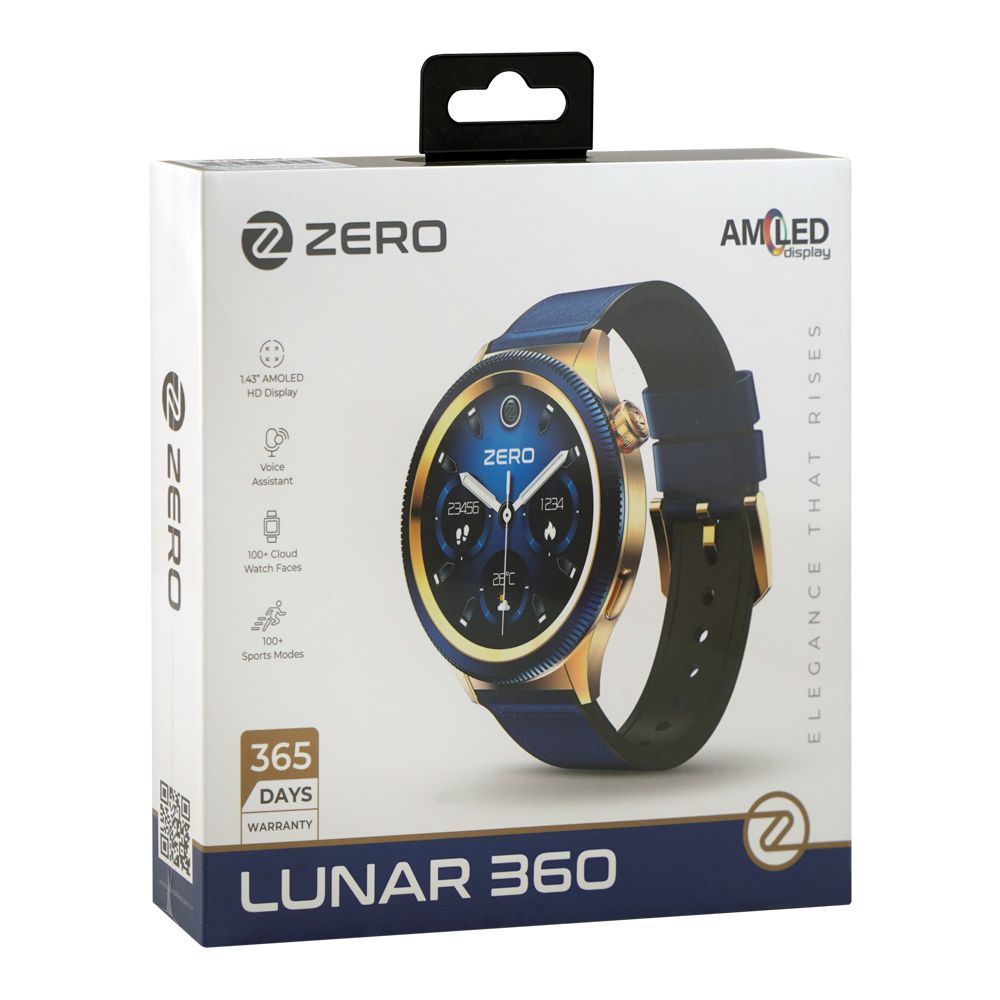 Zero 1.43 Inch Amoled HD Display Lunar 360 Smart Watch, BT Calling, IP67 Water Resistant, 8 Days Battery Life, Blue Leather - Image 2