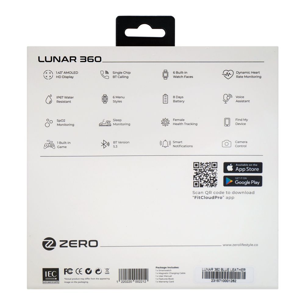 Zero 1.43 Inch Amoled HD Display Lunar 360 Smart Watch, BT Calling, IP67 Water Resistant, 8 Days Battery Life, Blue Leather - Image 3
