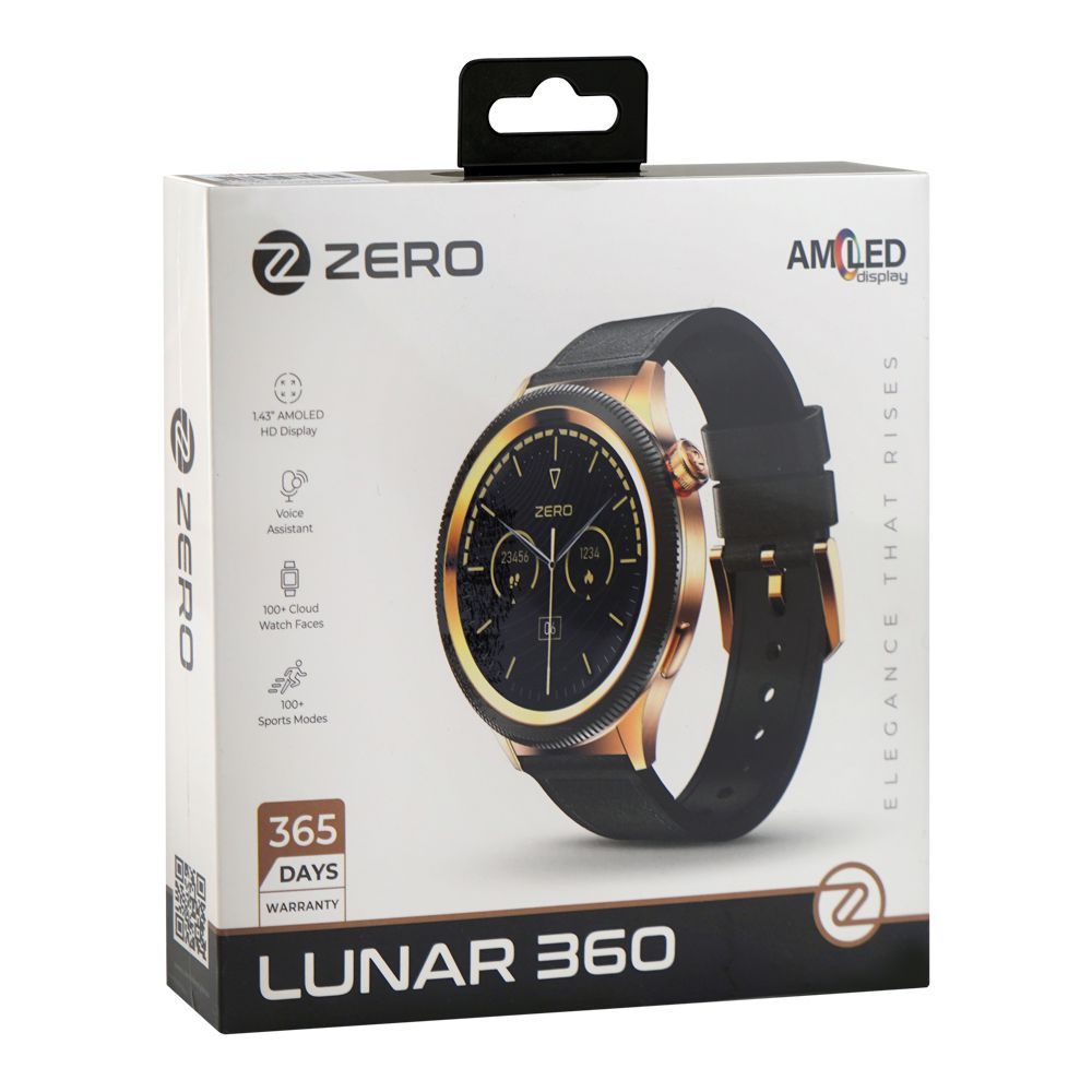 Zero 1.43 Inch Amoled HD Display Lunar 360 Smart Watch, BT Calling, IP67 Water Resistant, 8 Days Battery Life, Black Leather - Image 2