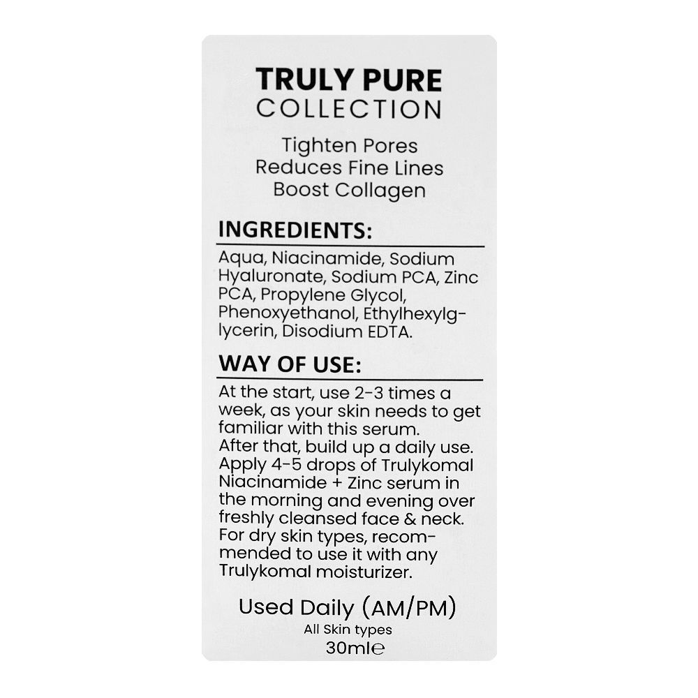 Truly Komal Balanced Booster Serum, Niacinamide 10% + Zinc 1% All Types Of Skin, 30ml - Image 2