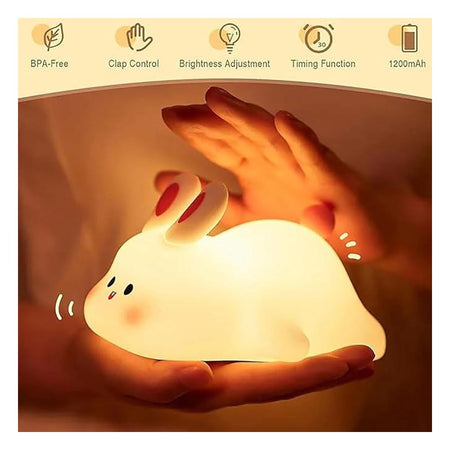 AJF Rabitt Shaped Rechargeable Silicone Night Lamp With Type-C Rechargable Port, BPA Free, 30 Minutes Run Time, 1200mAh Battery - Image 2