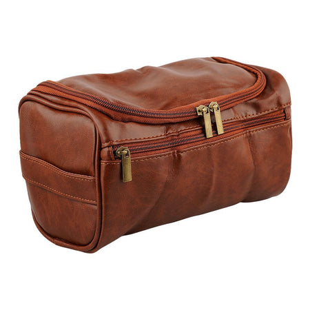 AJF Vintage Leather Toiletry Bag With Hook Cosmetic Hanging Bag Travel, Brown, BA-06 - Main Image