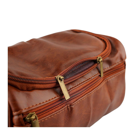 AJF Vintage Leather Toiletry Bag With Hook Cosmetic Hanging Bag Travel, Brown, BA-06 - Image 5