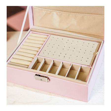 AJF Leather Jewellery Organizer with Locker 2 Layers Hanging Holder Jewelry Box, Pink, AS-44 - Image 2