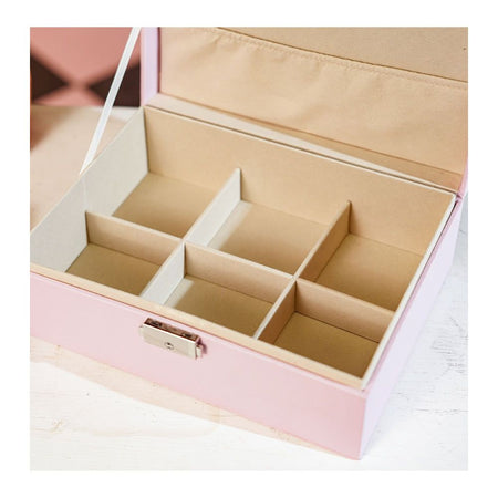 AJF Leather Jewellery Organizer with Locker 2 Layers Hanging Holder Jewelry Box, Pink, AS-44 - Image 3