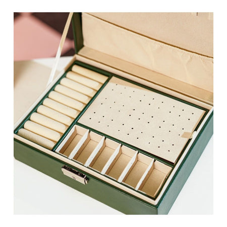 AJF Leather Jewellery Organizer with Locker 2 Layers Hanging Holder Jewelry Box, Green, AS-44 - Image 2