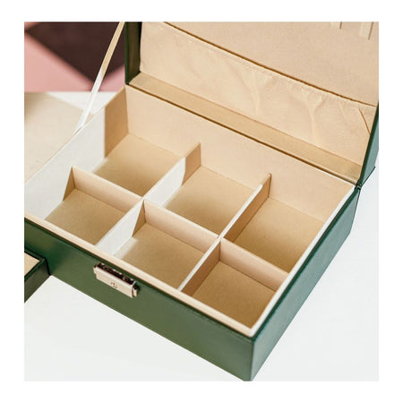 AJF Leather Jewellery Organizer with Locker 2 Layers Hanging Holder Jewelry Box, Green, AS-44 - Image 3