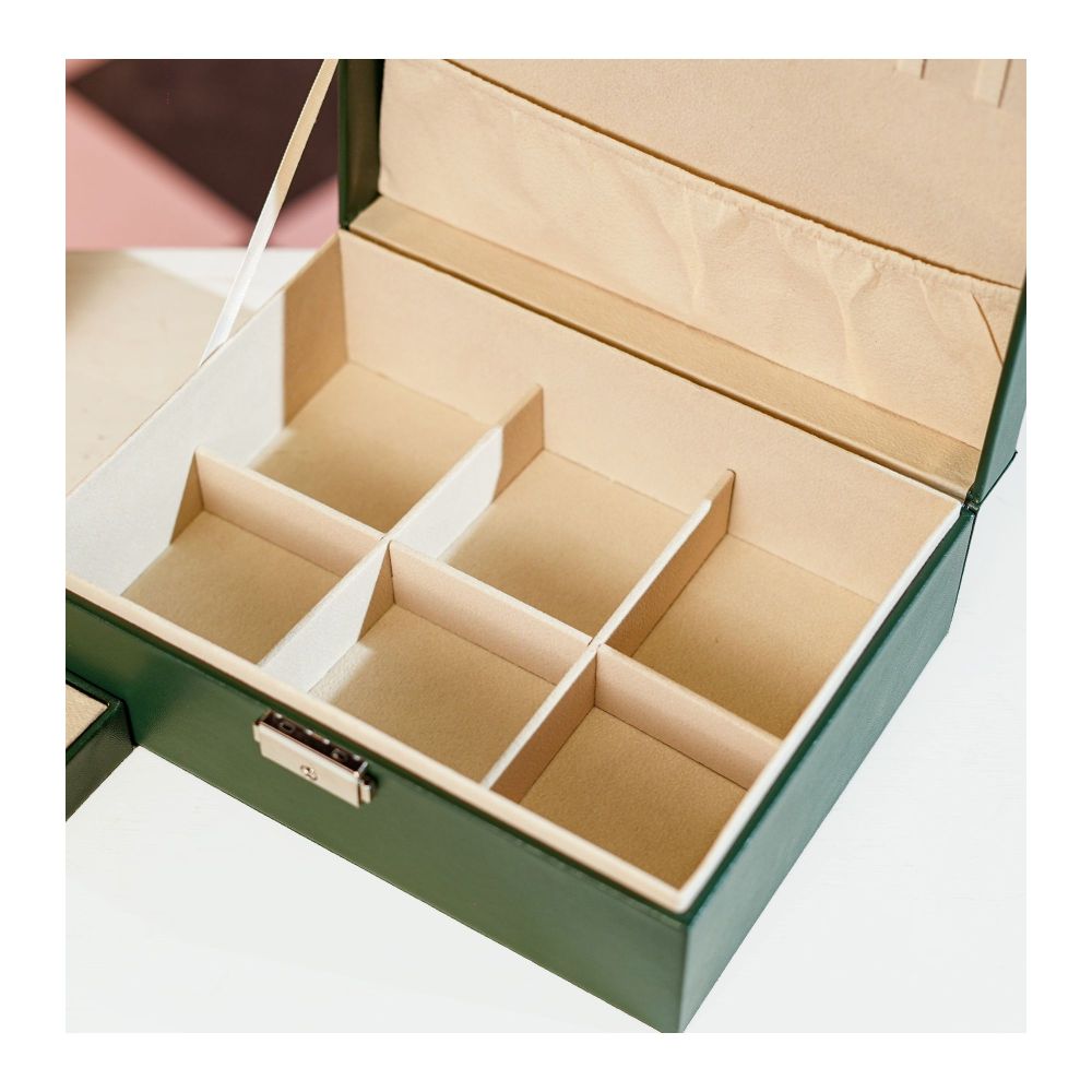 AJF Leather Jewellery Organizer with Locker 2 Layers Hanging Holder Jewelry Box, Green, AS-44 - Image 3