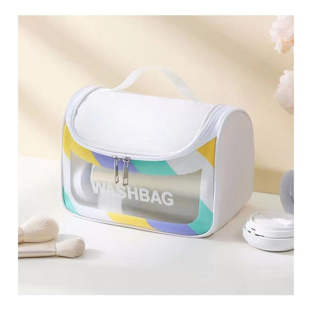 AJF PVC Waterproof Cosmetic Bag Rainbow Border, White - Main Image