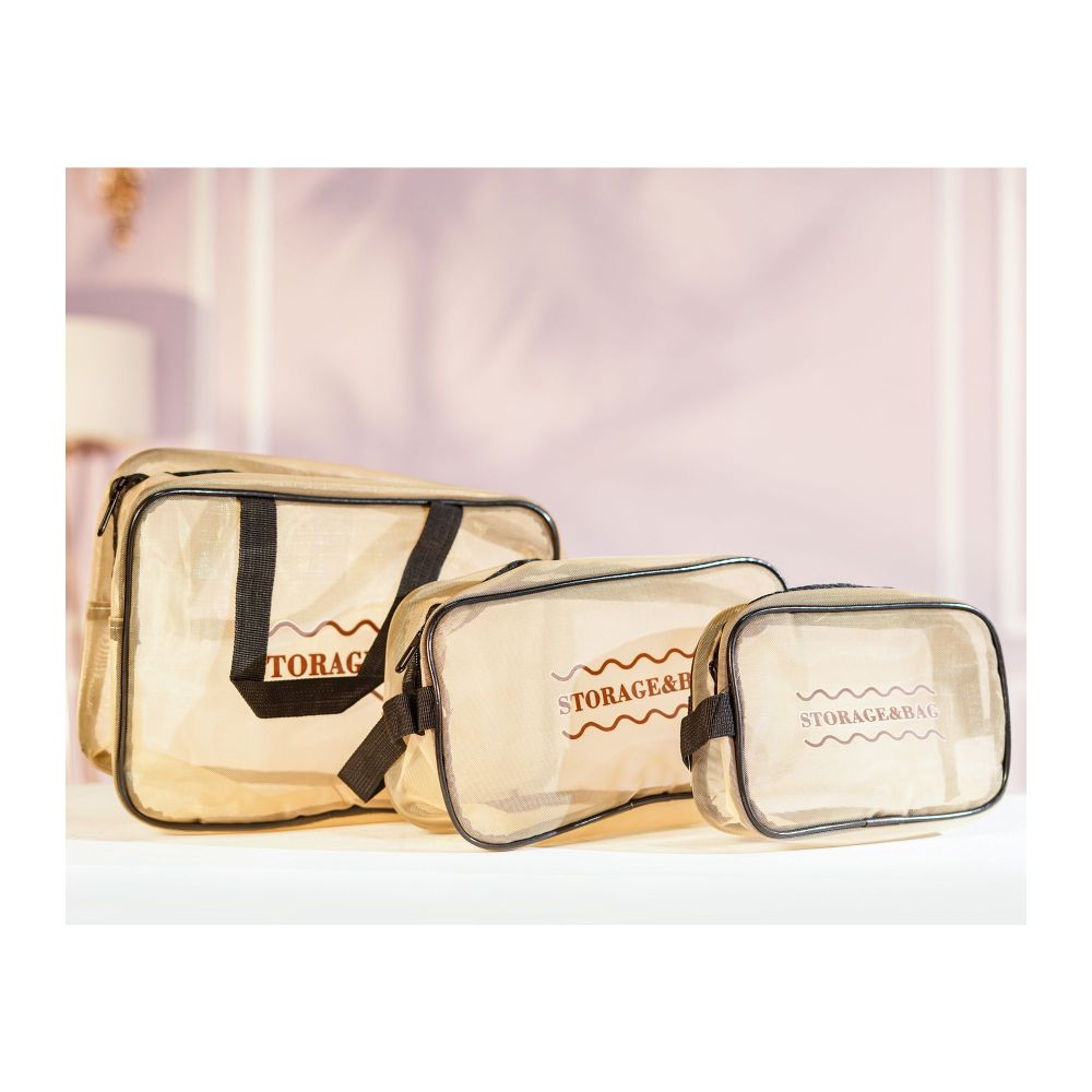 AJF Large Capacity Transparent Bag, Golden, 3-Pack - Main Image
