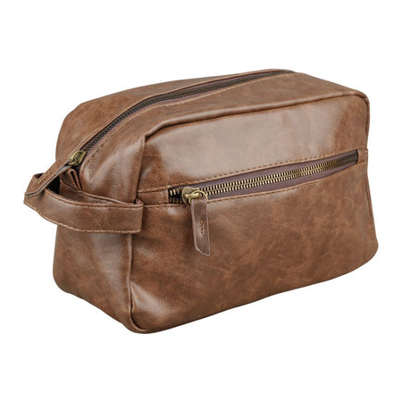 AJF Vintage Long Leather Toiletry Bag With Hook, Chocolate Brown, BA-04 - Main Image