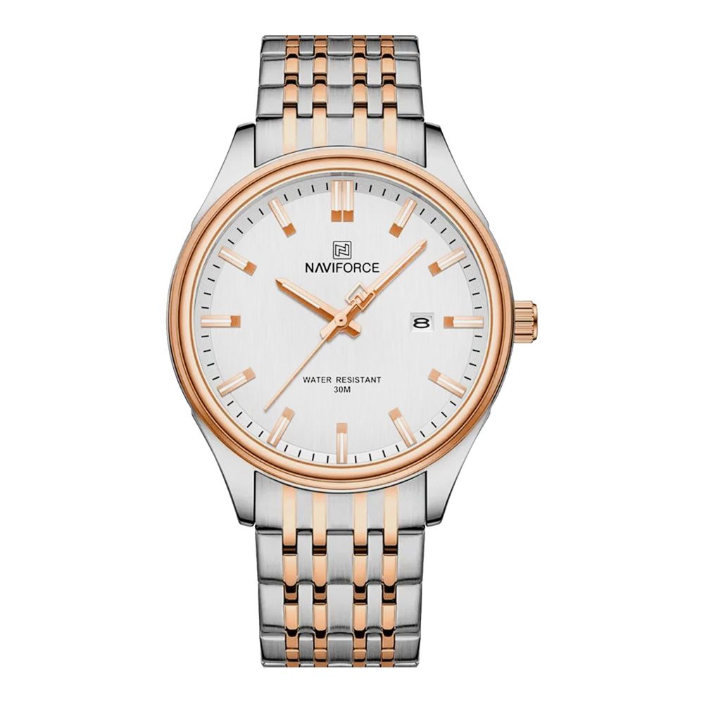 Naviforce Men's Analog Watch With Black & SIlver Dial & Satinless Steel Chain, NF8039 S/RG/W - Main Image