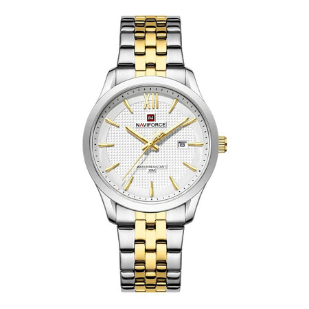 Naviforce Date Master Men's Analog Watch With White Dial & Stainless Steel Chain, NF9255 S/W/G - Main Image
