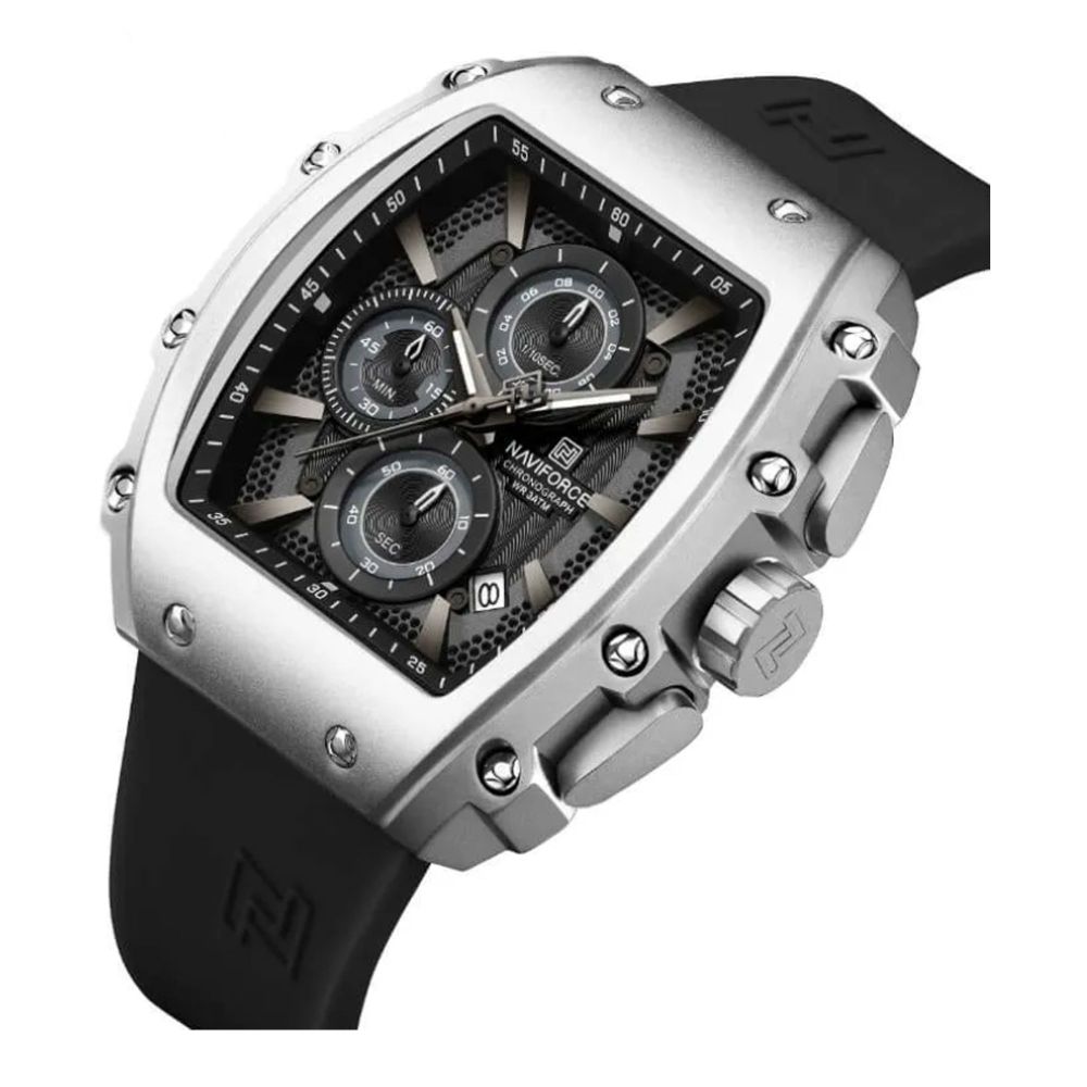 Naviforce ChronoEdge Men's Chronograph Watch With Black & Silver Dial & Fumed Silica Straps, NF8070 S/B/B - Image 2