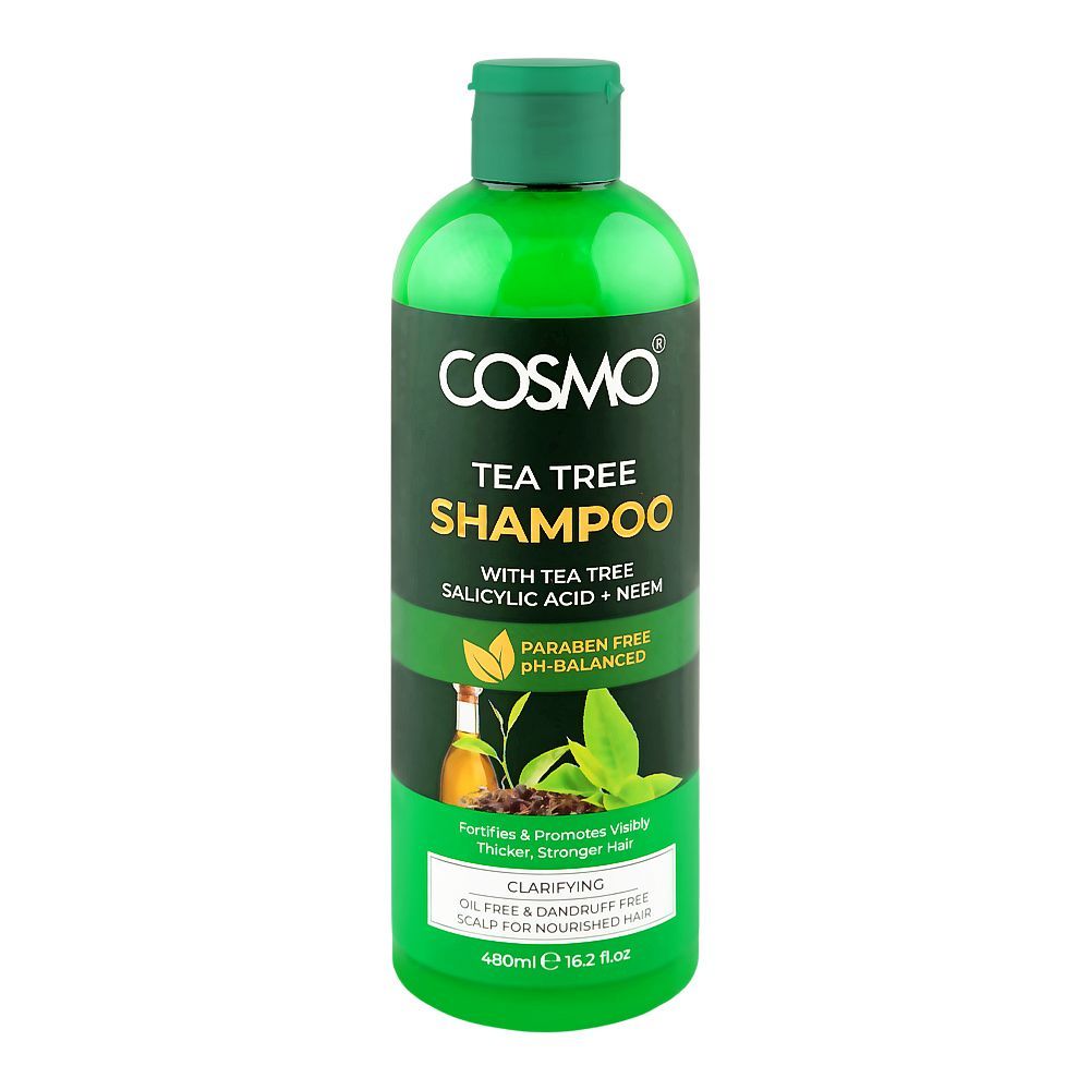Cosmo Tea Tree Clarifying Shampoo, Salicylic Acid + Neem, Paraben Free, For Nourished Hair, 480ml - Main Image