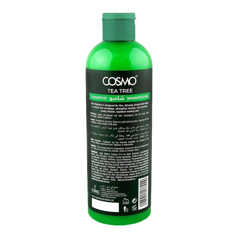 Cosmo Tea Tree Clarifying Shampoo, Salicylic Acid + Neem, Paraben Free, For Nourished Hair, 480ml - Image 2