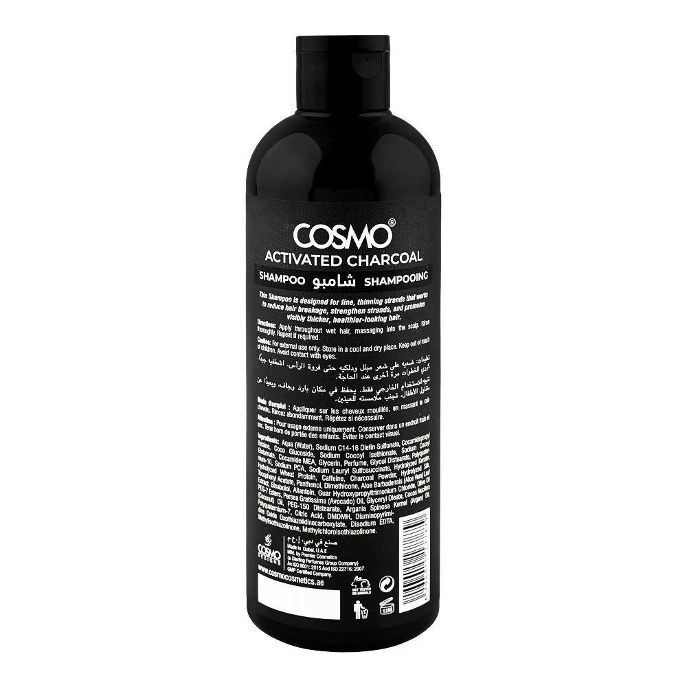 Cosmo Activated Charcoal Detox And Revitalize Shampoo, Vitamin E + Aloe Vera, Paraben Free, For Thick & Strong Hair, 480ml - Image 2