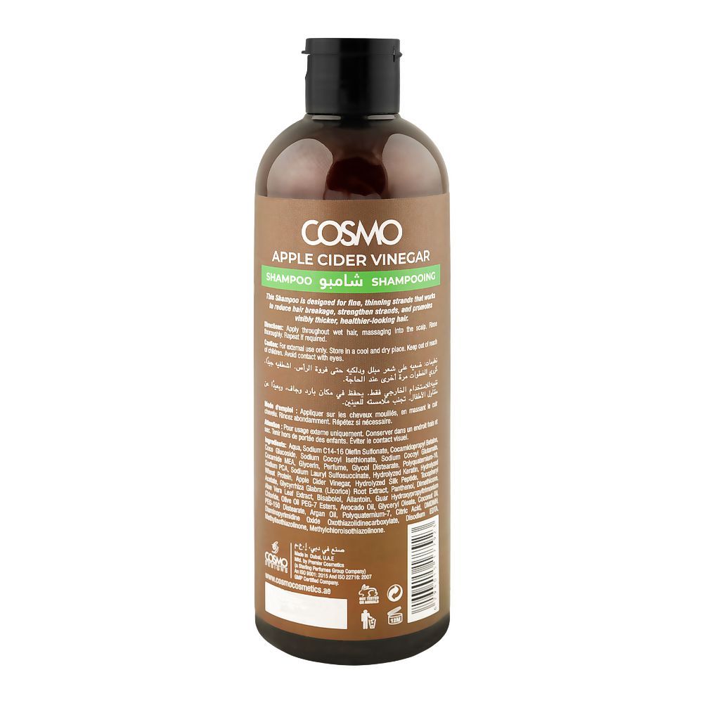 Cosmo Apple Cider Vinegar Balancing Shampoo, Vitamin E + Licorice, Paraben Free, For All Types Of Hair, 480ml - Image 2