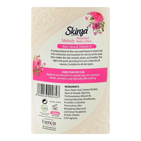 Skinza Melody Perfumed Body Lotion, Aloe Vera & Vitamin E, 220ml - Image 3