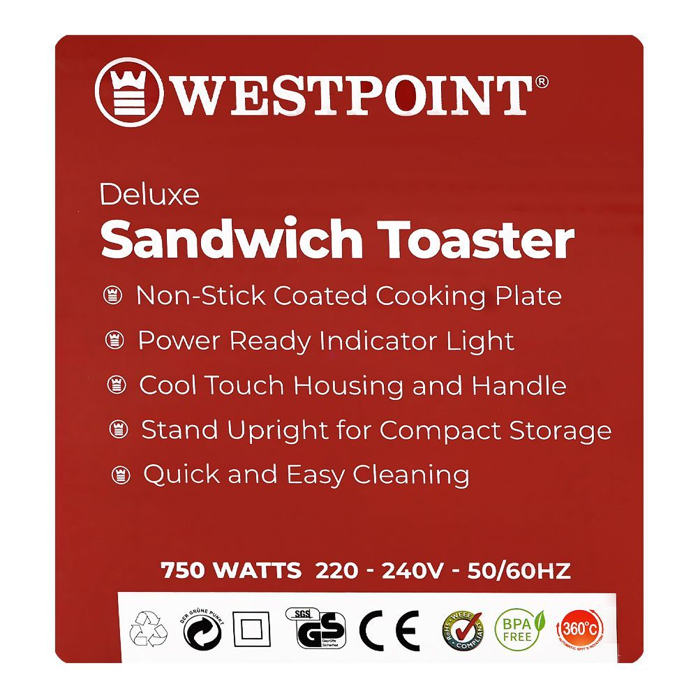 West Point 3-In-1 Deluxe Sandwich Toaster, 750W, 220-240V, WF-6696 - Image 6