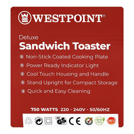 West Point 3-In-1 Deluxe Sandwich Toaster, 750W, 220-240V, WF-6696 - Image 6