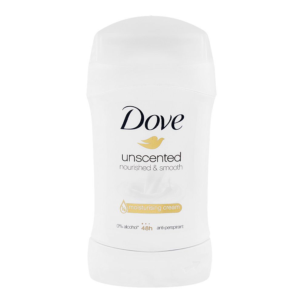 Dove Unscented Nourished & Smooth 48H Deodorant Stick, Anti-Perspirant, Alcohol Free, 40g - Main Image