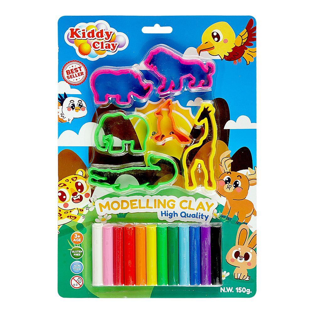 Kiddy Clay Modeling Clay, Gluten Free, Non-Toxic, 3 Years+ ST-150-12+ZOO, 150g - Main Image