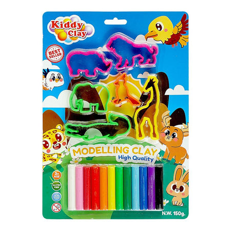 Kiddy Clay Modeling Clay, Gluten Free, Non-Toxic, 3 Years+ ST-150-12+ZOO, 150g - Main Image