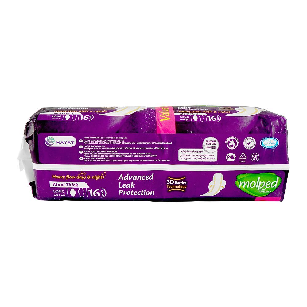 Molped Maxi Thick Advanced Leak Protection With 3D Barrier, Long, Value Pack, 16 Pads - Image 4
