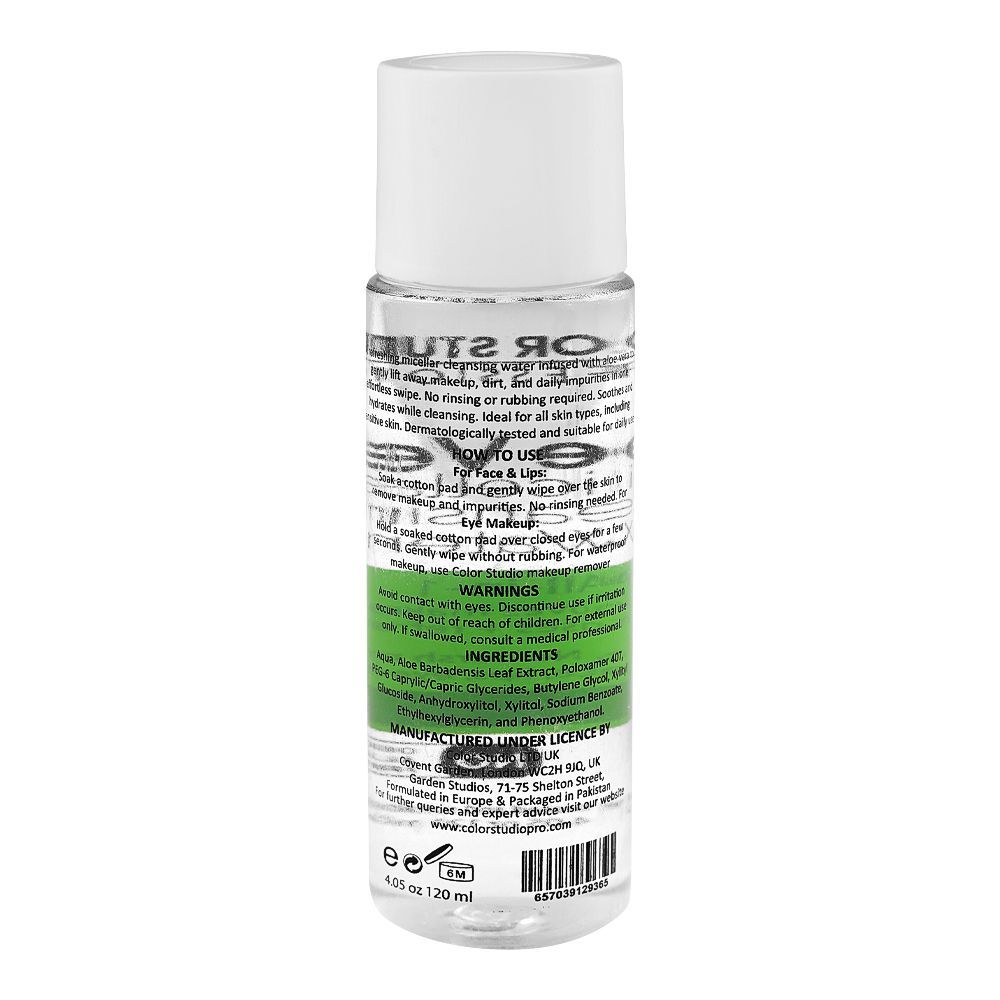 Color Studio Aloe Vera All-In-1 Micellar Cleansing Water, Alcohol, Oil & Fragrance Free, For All Types Of Skin, 120ml - Image 2
