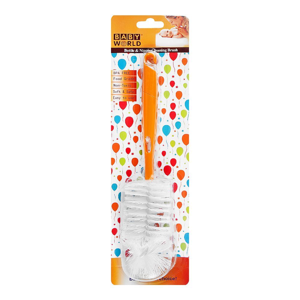 Baby World Bottle & Nipple Cleaning Brush, BPA Free, Non-Toxic, Orange, BW7374 - Main Image