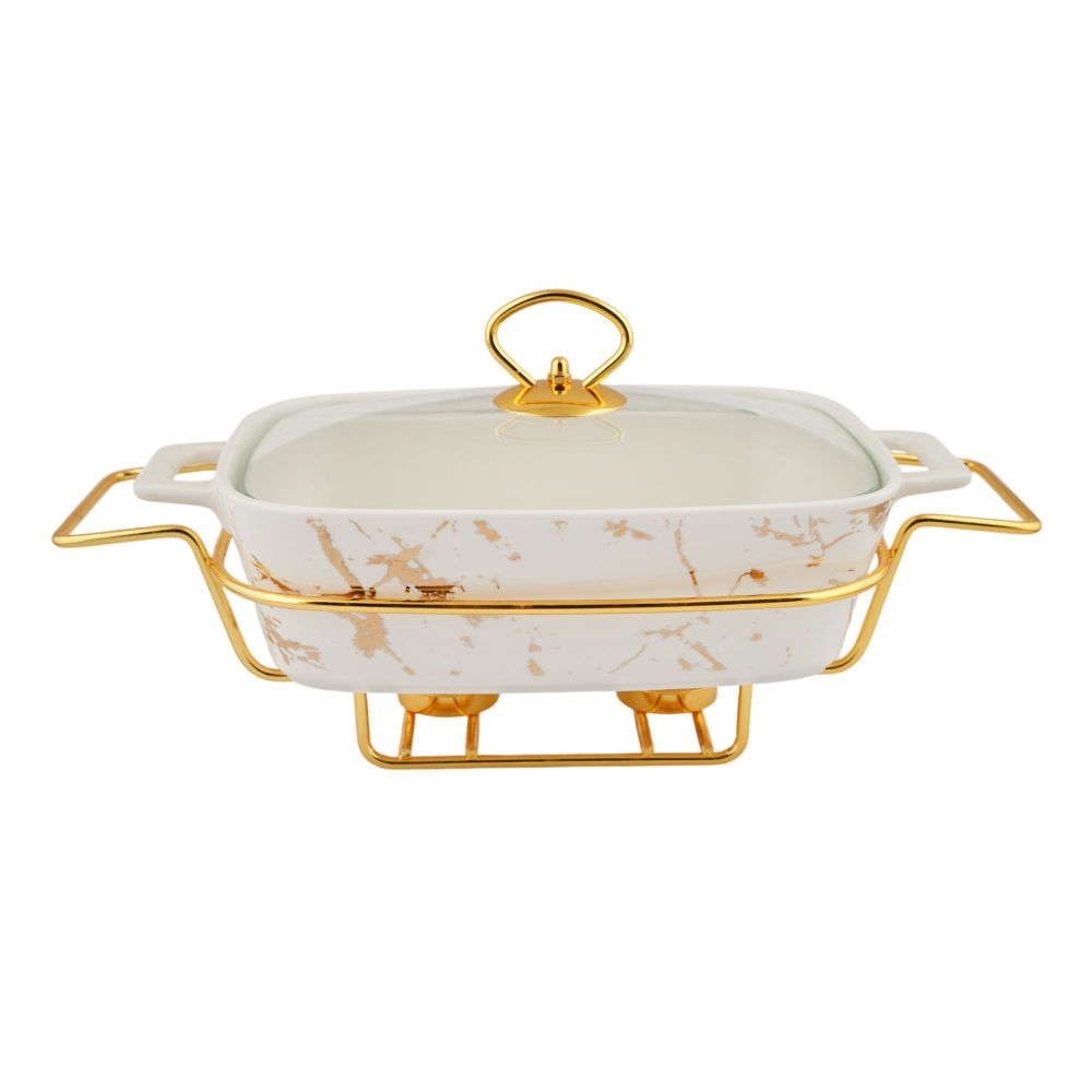 More & More Rectangular Casserole Dish With Warmer Rack, White, 14.5 Inches, CX2421 - Main Image