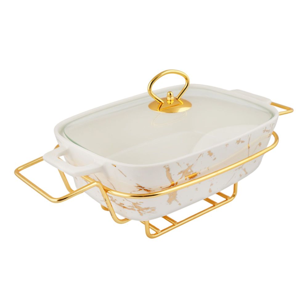 More & More Rectangular Casserole Dish With Warmer Rack, White, 14.5 Inches, CX2421 - Image 2