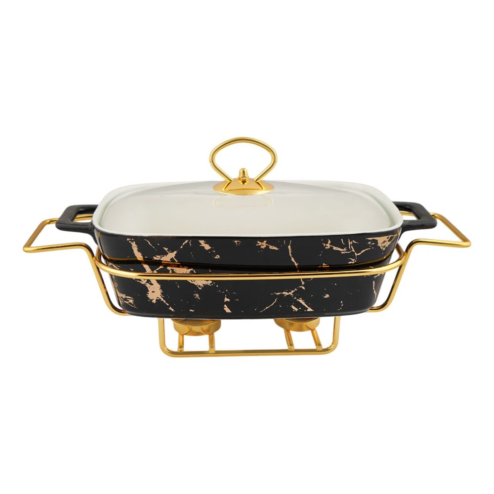 More & More Rectangular Casserole Dish With Warmer Rack, Black, 14.5 Inches, CX2421 - Main Image