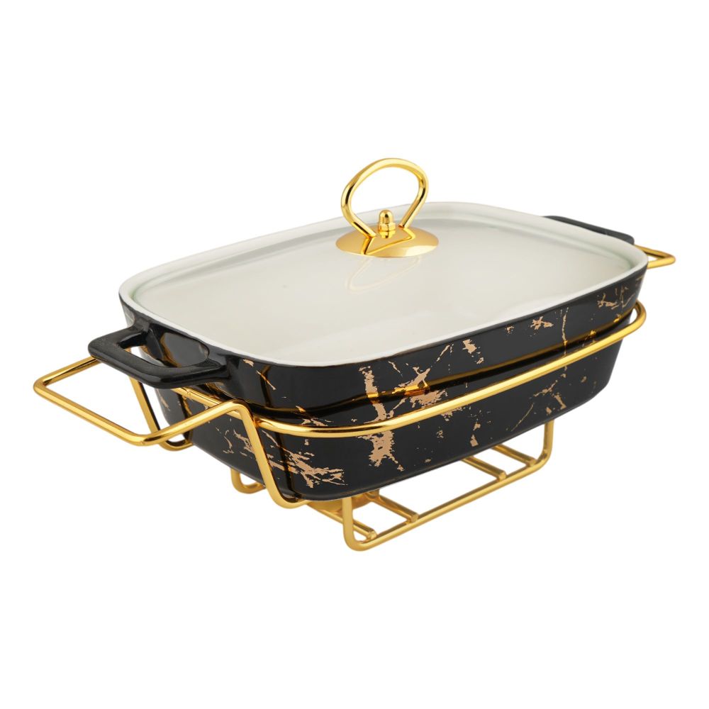 More & More Rectangular Casserole Dish With Warmer Rack, Black, 14.5 Inches, CX2421 - Image 2