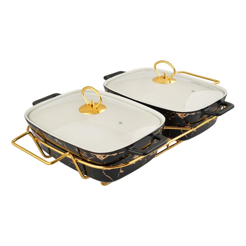 More & More Twin Rectangular Casserole Dish With Warmer Rack, Black, 12 Inches, CX2420D - Image 2