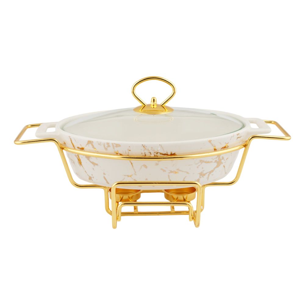 More & More Oval Casserole Dish With Warmer Rack, White, 13.5 Inches, CX2426 - Main Image