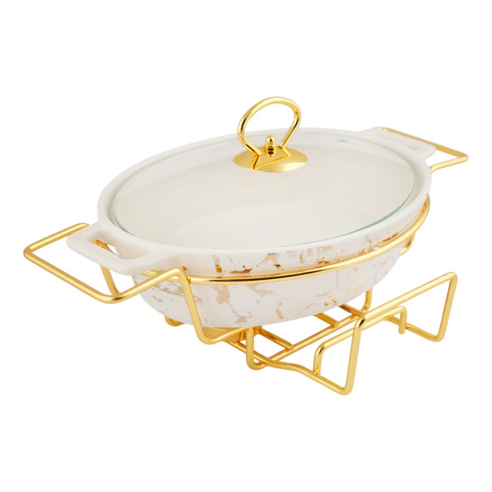 More & More Oval Casserole Dish With Warmer Rack, White, 13.5 Inches, CX2426 - Image 2