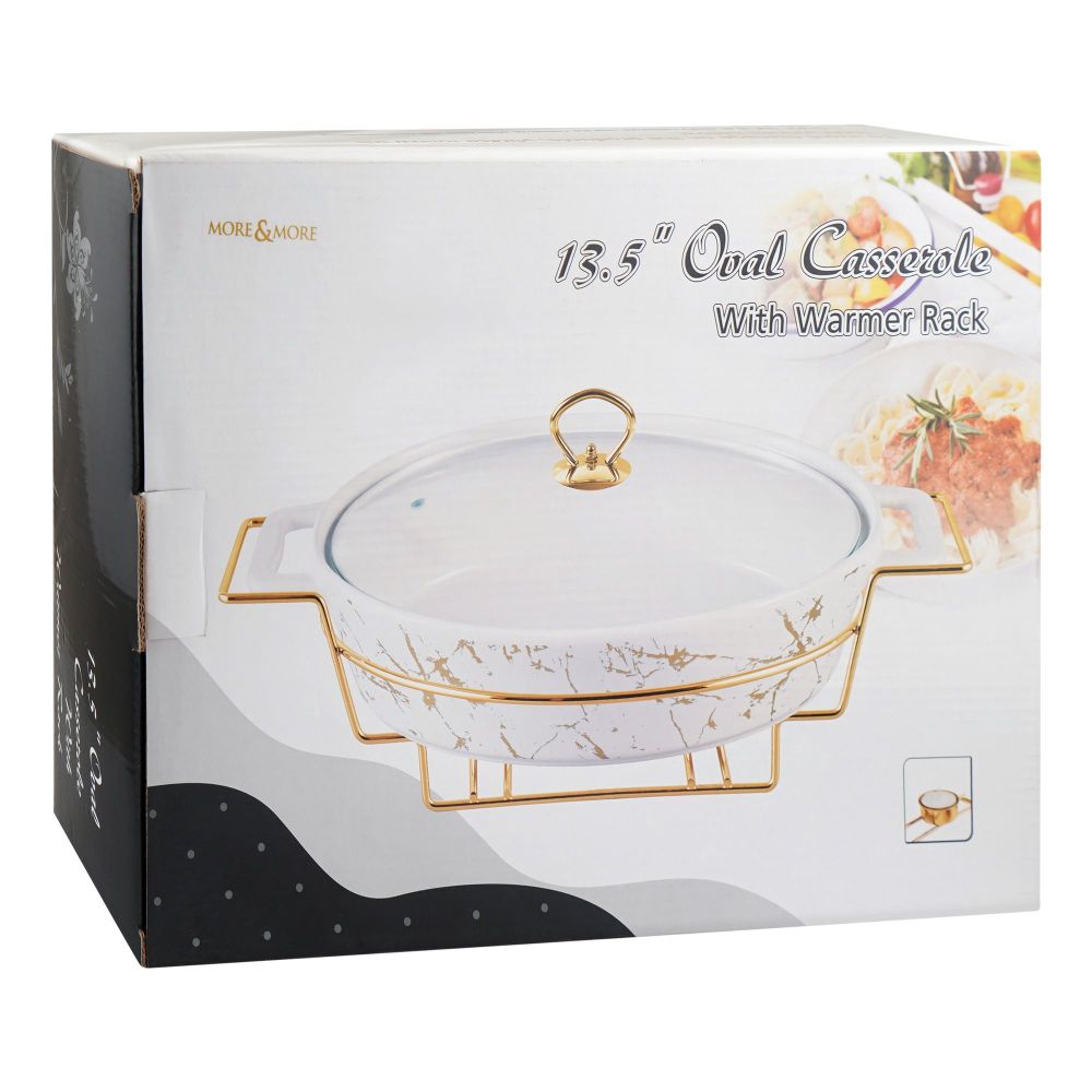 More & More Oval Casserole Dish With Warmer Rack, White, 13.5 Inches, CX2426 - Image 3
