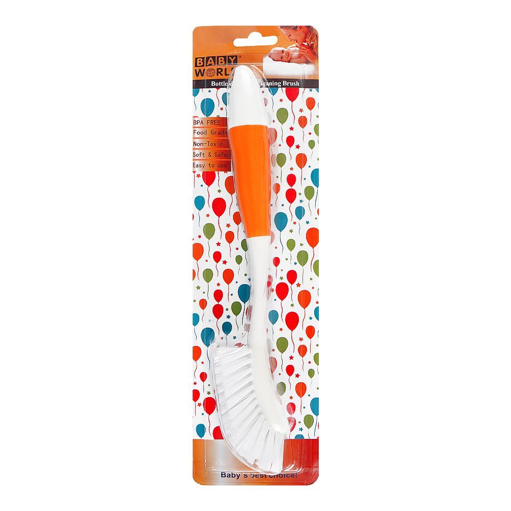 Baby World Bottle & Nipple Cleaning Brush, BPA Free, Non-Toxic, Orange, BW7375 - Main Image