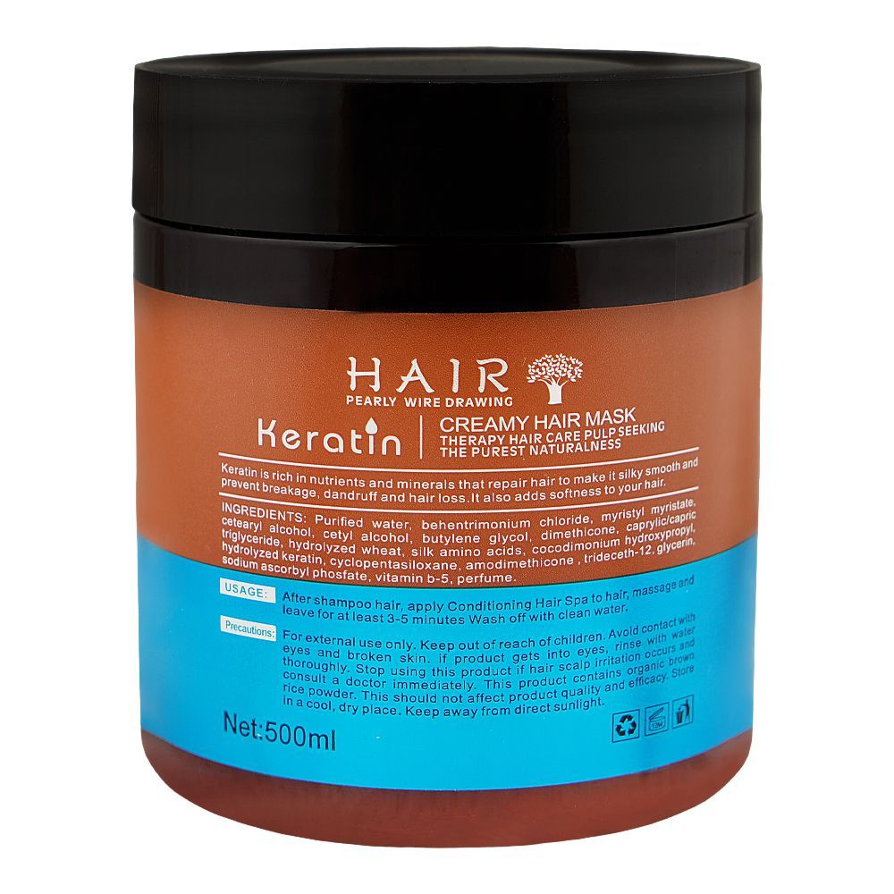 Keratin Moisturizing & Smooth Creamy Hair Mask, Vitamin B5, Amino Acid, For Damaged Hair, 500ml - Image 2