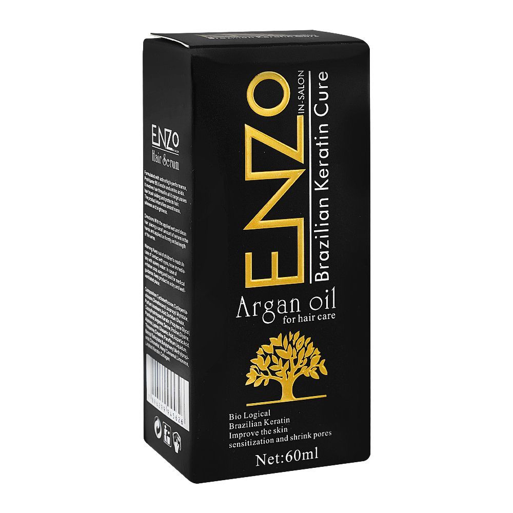 Enzo In-Salon Brazilian Keratin Cure Argan Hair Oil, Keratin, Provitamin B5, For All Types Of Hair, 60ml - Main Image