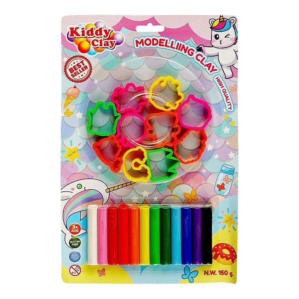 Kiddy Clay Modeling Clay, Gluten Free, Non-Toxic, 3 Years+ ST-150-12+10SM, 150g - Main Image