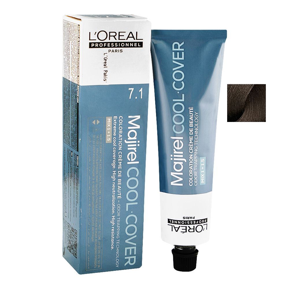 L'Oreal Professionnel Majirel Cool Cover Hair Colouring Cream, 7.1 Ash Blond, 60ml - Main Image