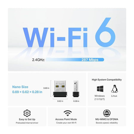 TP-Link AX300 Nano Wi-Fi 6 USB Adapter, 287 Mbps, Archer TX1U Nano - Image 3