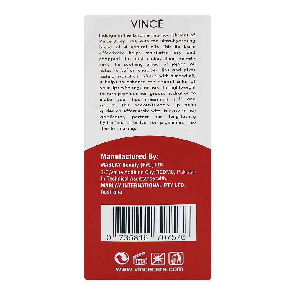 Vince Juicy Lips Repair Revive Hydrate, Jojoba Seed Oil, Shea Butter, 10ml - Image 2