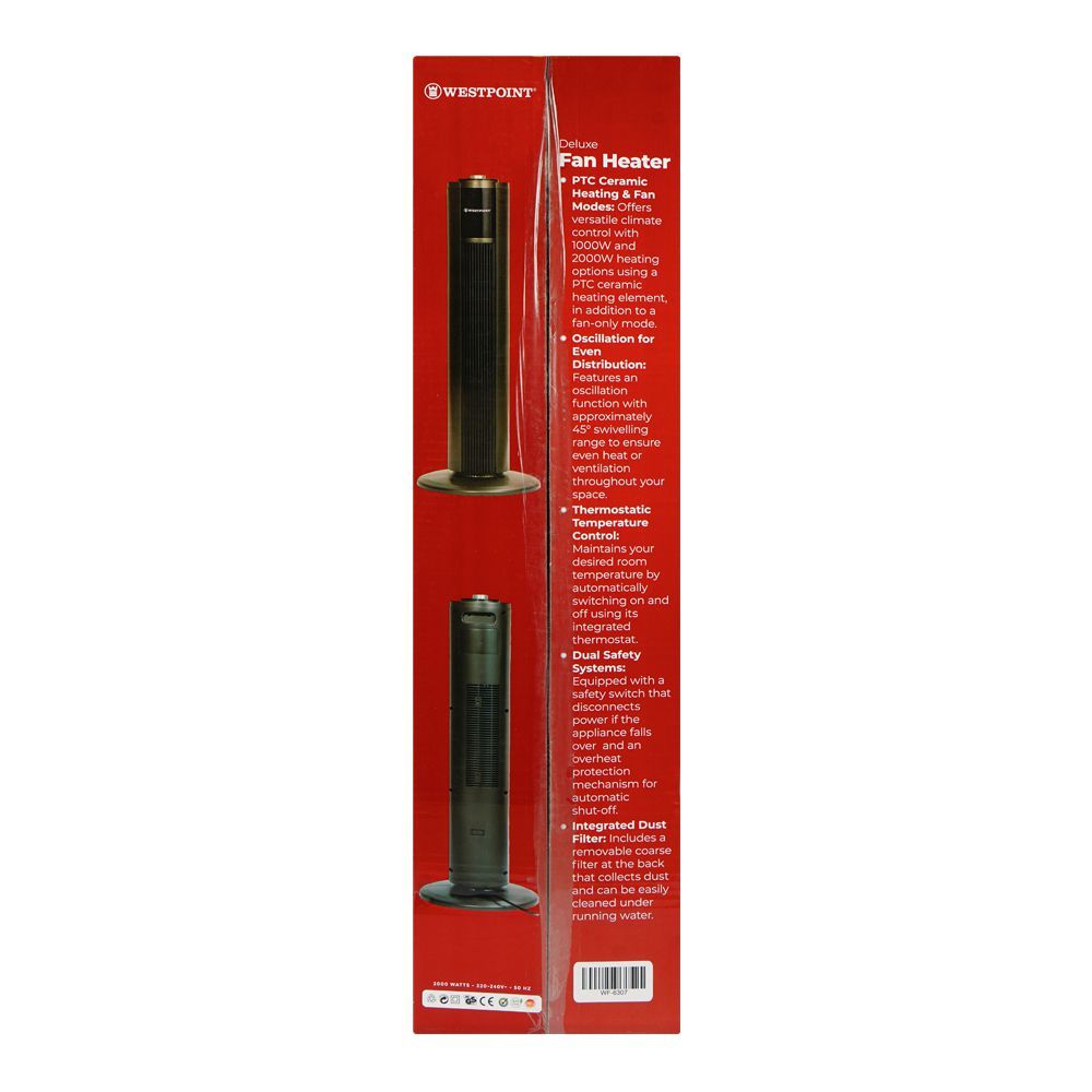 West Point Deluxe Fan Heater, 2000W, 220-240V, WF-6307 - Image 4
