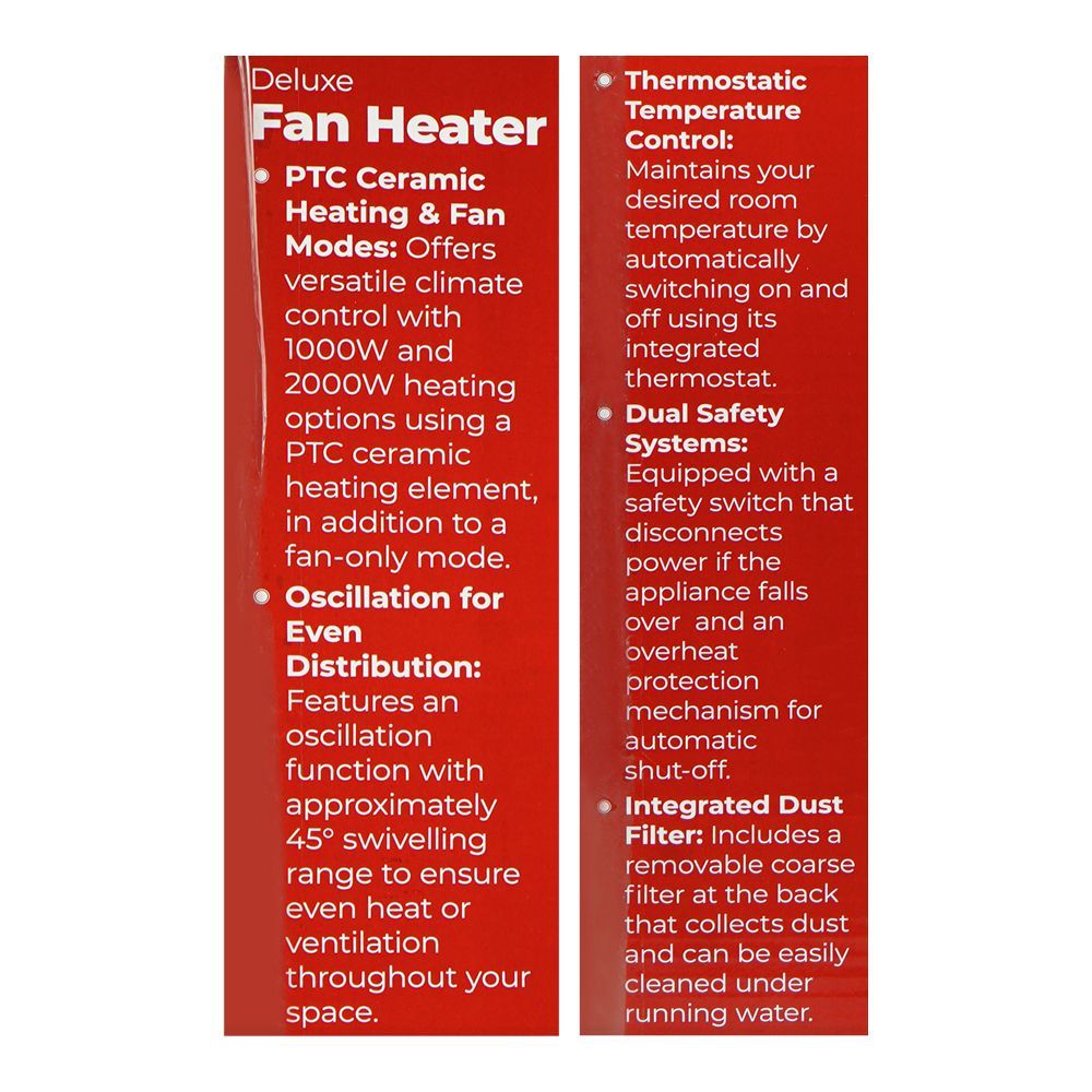 West Point Deluxe Fan Heater, 2000W, 220-240V, WF-6307 - Image 5