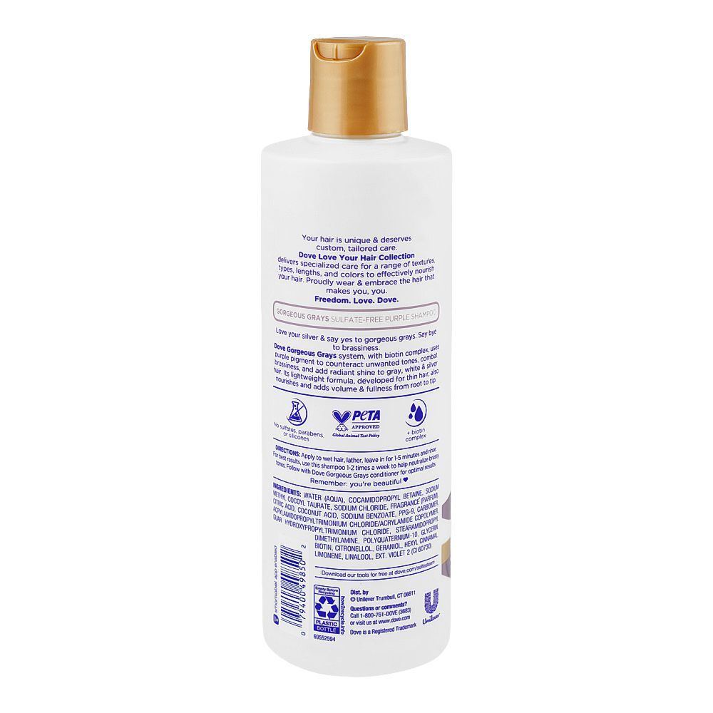 Dove Love Your Silver Gorgeous Grays Purple Shampoo, Sulfate Free, 400ml - Image 2