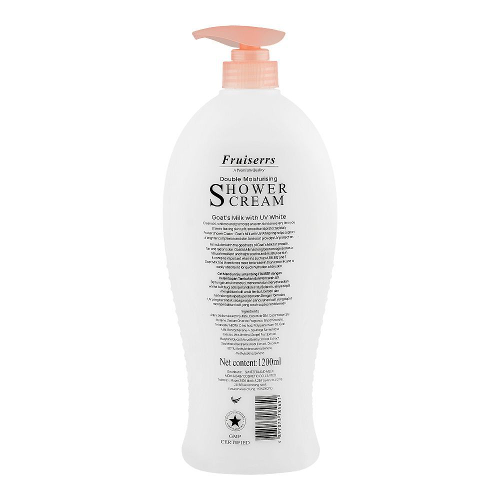 Fruiserrs Goat's Milk With UV White Double Moisturising Shower Cream, 1200ml Pump - Image 2